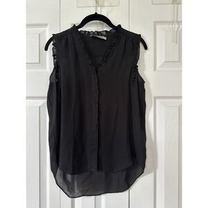 Go Silk Women's Sleeveless Blouse Black Silk Tank Top XS Ruffle